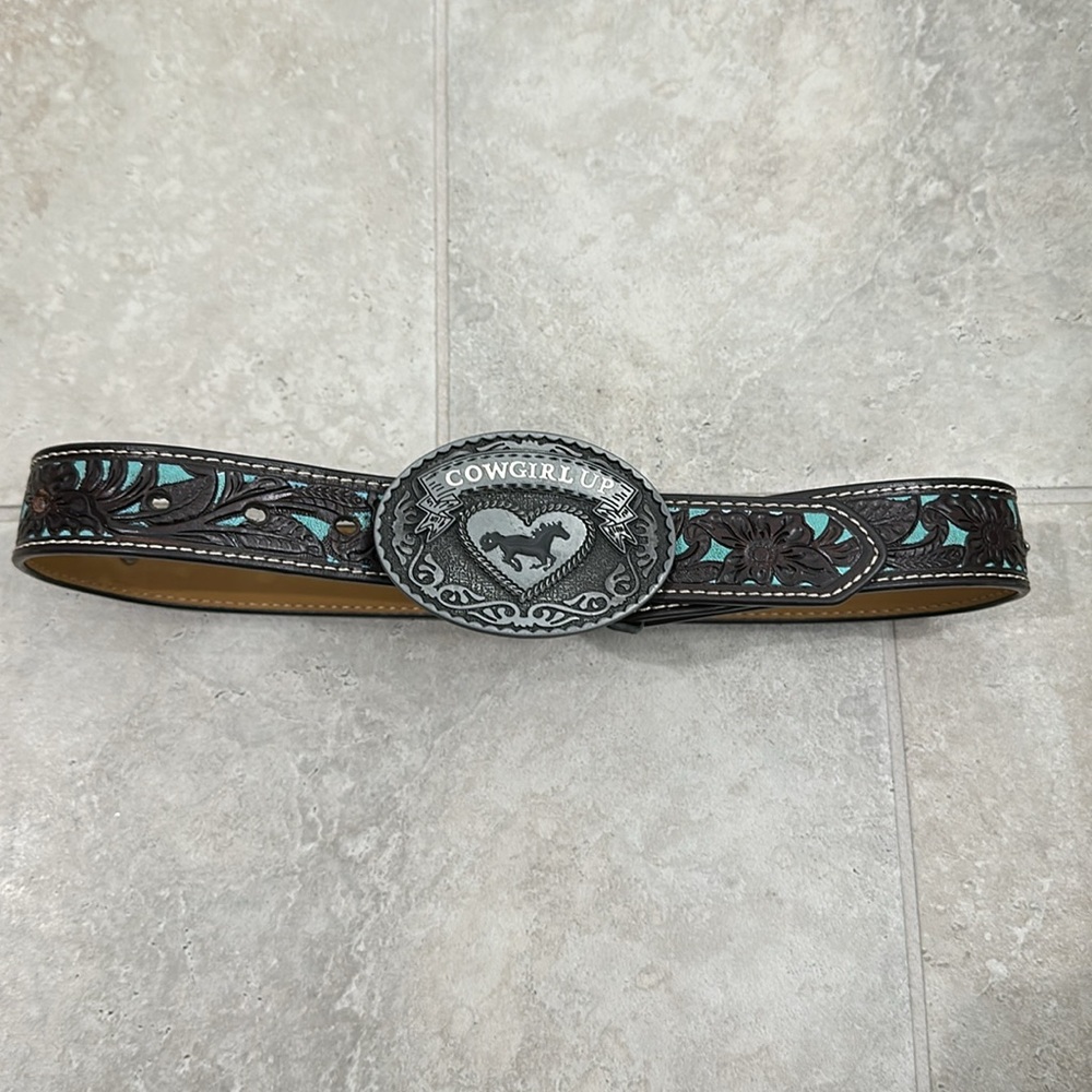 Ariat Floral Overlay Belt with cowgirl buckle